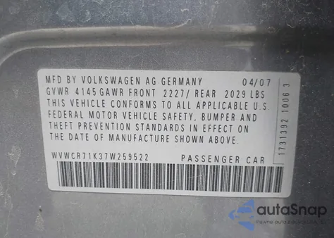 2007 Volkswagen Rabbit 4-Door from USA, damaged, VIN WVWCR71K37W259522